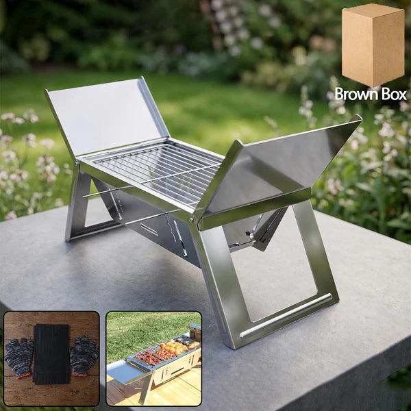 Portable Bbq Barbecue Grill Stainless Steel Folding Charcoal Grill (1 Set Net Weight 2207 Gm)