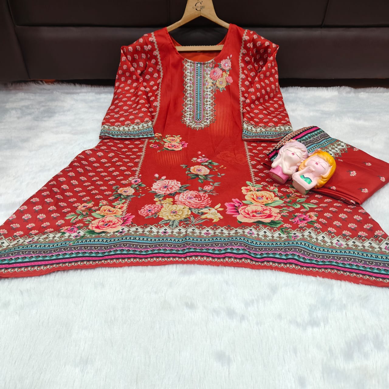 Women Muslin Co-ord Set with Hand Mirror Work, Digital Print Kurta Pant Set, Fully Stitched Ready to Wear Ethnic Co-ord Set for Women, Casual Party & Festive Wear, Size M to 10XL