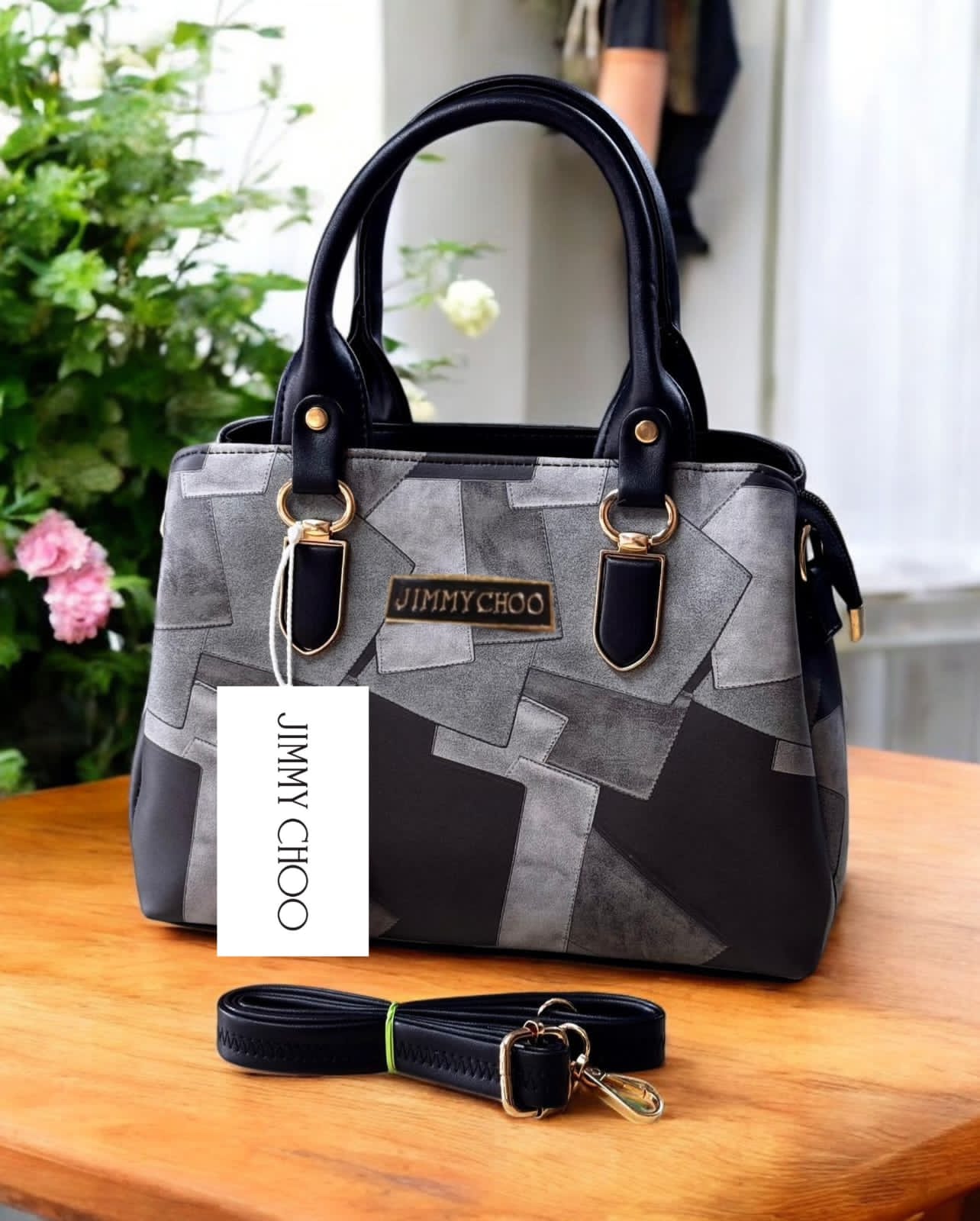 Jimmy Choo Inspired Premium Patchwork Handbag for Women | 3-Compartment Satchel with Adjustable Sling Strap | Elegant Shoulder Bag for Party & Daily Use (11x8x4 Inches)