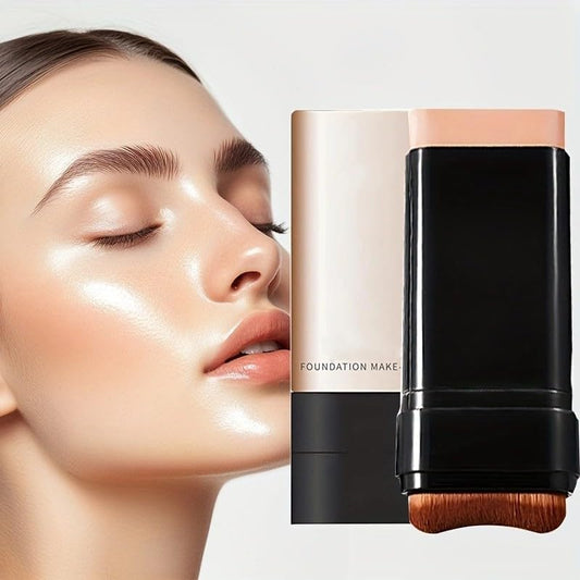 2 in 1 Luxury Anti-Wrinkle Foundation Stick,Long-Lasting Double Head Foundation Make Up Stick with Brush,Waterproof Concealer & Cream Base Makeup for All Skin Types,(PCS-1).