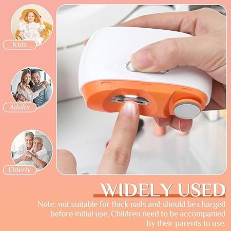 Electric Automatic Nail Clipper,2 in-1 Electric Nail Clipper and Nail Polisher, USB Rechargeable Suitable for Babies,Women Manicure,Kids, Adults, Electric Baby Nail Clippers with LED, Safety Fingernail Trimmer - Orange