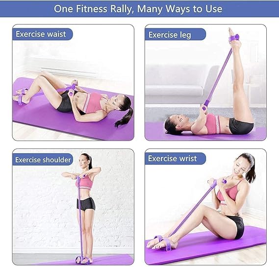 4-Tube Yoga Resistance Band Pedal Puller for Leg and Stomach Exercise Yoga and Home Gym for Men and Women Stretching Band, for Abdomen/Waist/Arm/Leg Stretching Slimming Training Unisex(Multicolor)