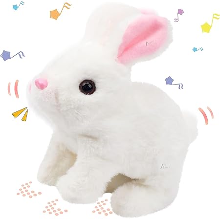 Hopping Walking Bunny Toy with Sounds, Jumping Rabbit Wiggling Ears, Twitching Mouth and Nose, Educational Interactive Bunny Rabbit Toy for Baby Kids