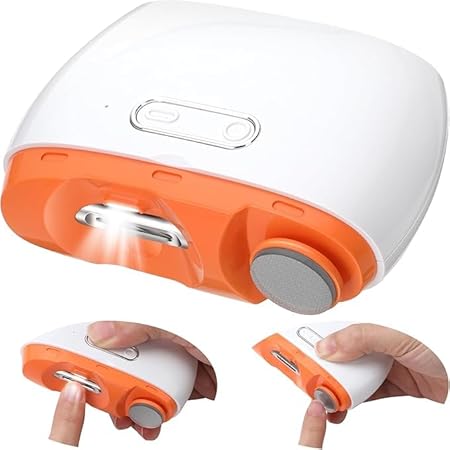 Electric Automatic Nail Clipper,2 in-1 Electric Nail Clipper and Nail Polisher, USB Rechargeable Suitable for Babies,Women Manicure,Kids, Adults, Electric Baby Nail Clippers with LED, Safety Fingernail Trimmer - Orange