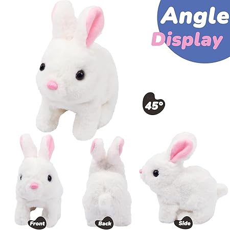 Hopping Walking Bunny Toy with Sounds, Jumping Rabbit Wiggling Ears, Twitching Mouth and Nose, Educational Interactive Bunny Rabbit Toy for Baby Kids