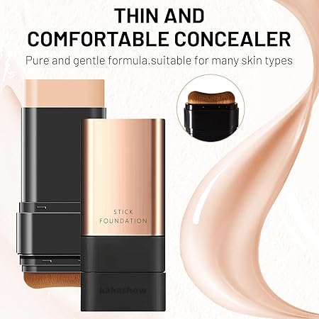 Hydrating Korean Foundation Stick with Built-in Brush | Lightweight, High Coverage, Longwear Makeup for Flawless, Smooth Base – Perfect for Daily Use (Pack of 1)