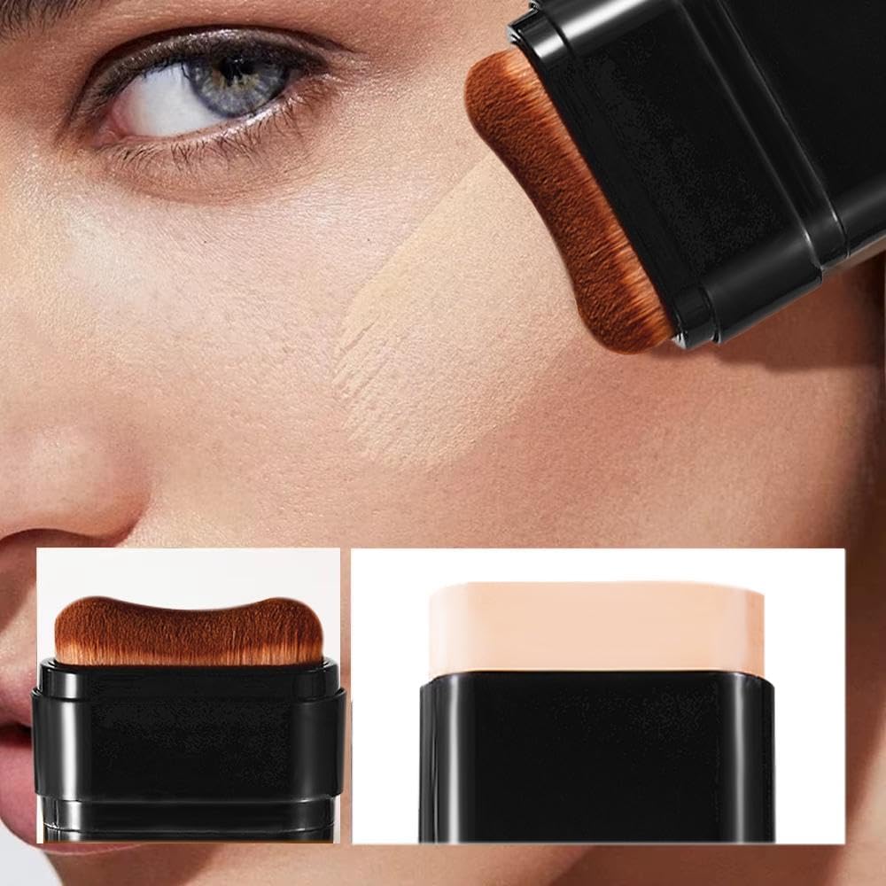 2 in 1 Luxury Anti-Wrinkle Foundation Stick,Long-Lasting Double Head Foundation Make Up Stick with Brush,Waterproof Concealer & Cream Base Makeup for All Skin Types,(PCS-1).