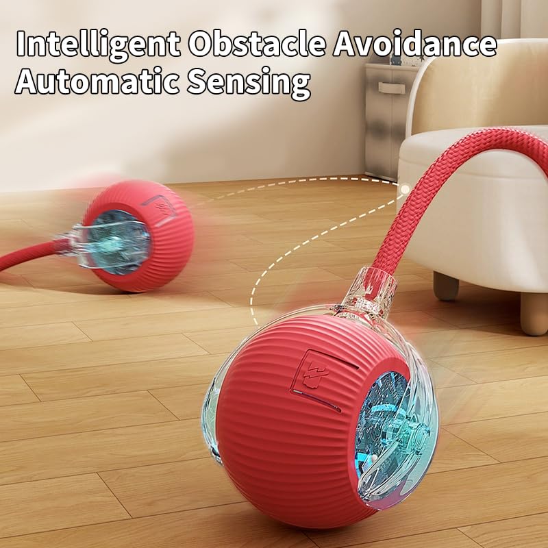 Interactive Electric Automatic Rolling Moving Rechargeable Self Play Stimulation Toy for Cats and Small Dogs - Smart Pet Chase Ball with Speedy Tail Rope for Indoor Multicolour
