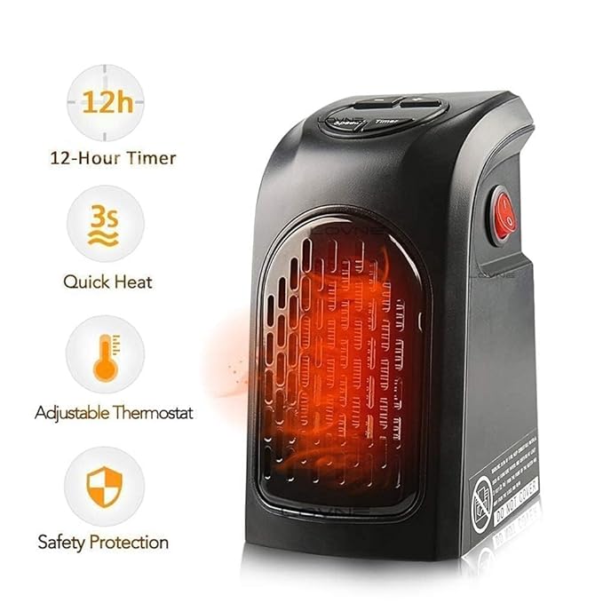 Handy Electric Heater, 400 Watts, Plug-In Heater,Portable Room, Office, Bedroom Warmer with LED Display, Set Temperature, and Stylish Design