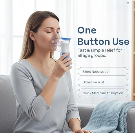 Portable Mesh Nebulizer Machine for Respiratory Care| Silent Operation, USB and Battery Opreated., Adult & Child Use, Fast Relief Angle Fast-Acting Portable Mesh Nebulizer | Quiet, Efficient Mist Therapy for Easy Breathing Anywhere