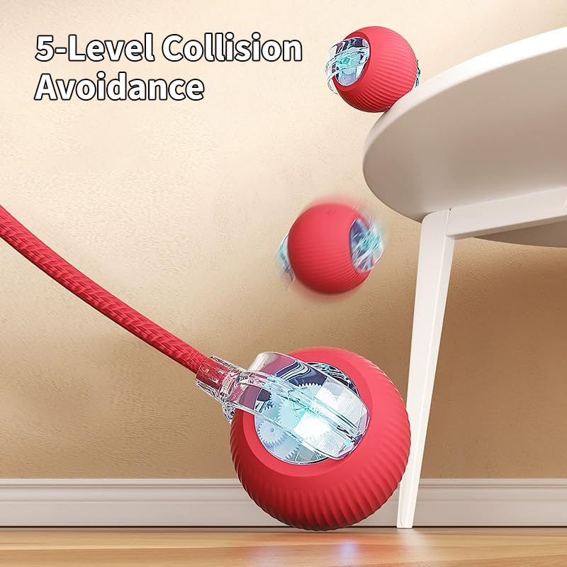 Interactive Electric Automatic Rolling Moving Rechargeable Self Play Stimulation Toy for Cats and Small Dogs - Smart Pet Chase Ball with Speedy Tail Rope for Indoor Multicolour