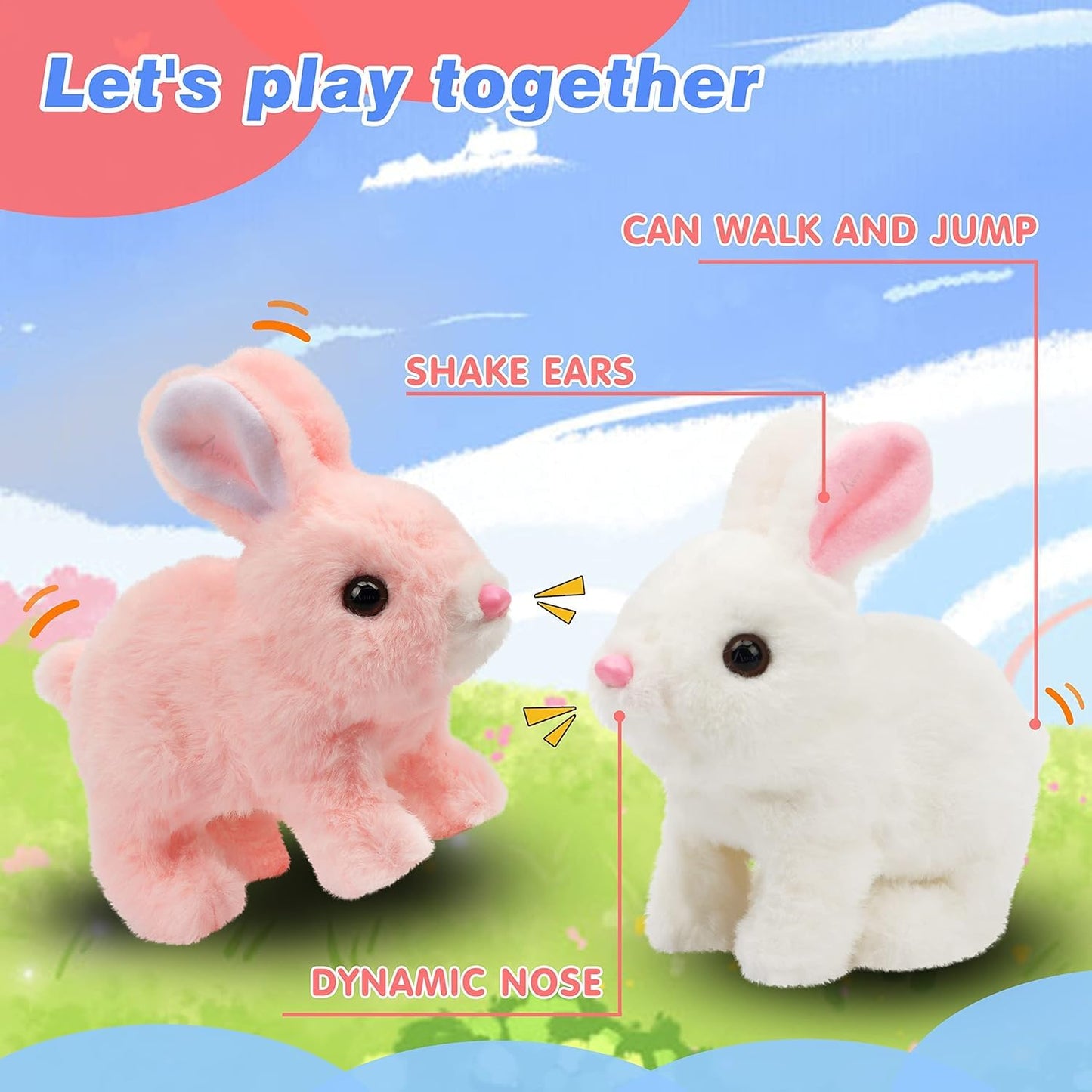 Hopping Walking Bunny Toy with Sounds, Jumping Rabbit Wiggling Ears, Twitching Mouth and Nose, Educational Interactive Bunny Rabbit Toy for Baby Kids