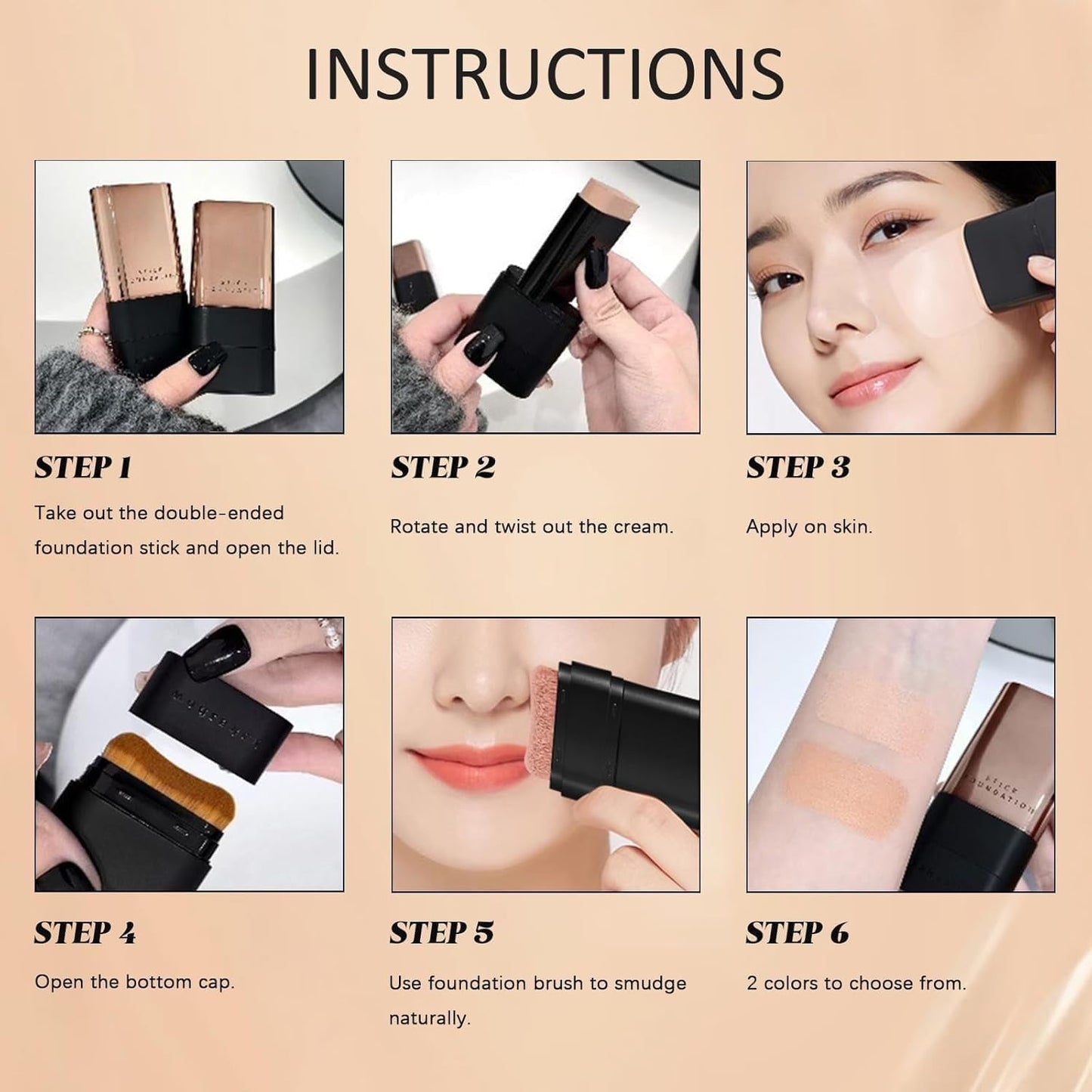 2 in 1 Luxury Anti-Wrinkle Foundation Stick,Long-Lasting Double Head Foundation Make Up Stick with Brush,Waterproof Concealer & Cream Base Makeup for All Skin Types,(PCS-1).