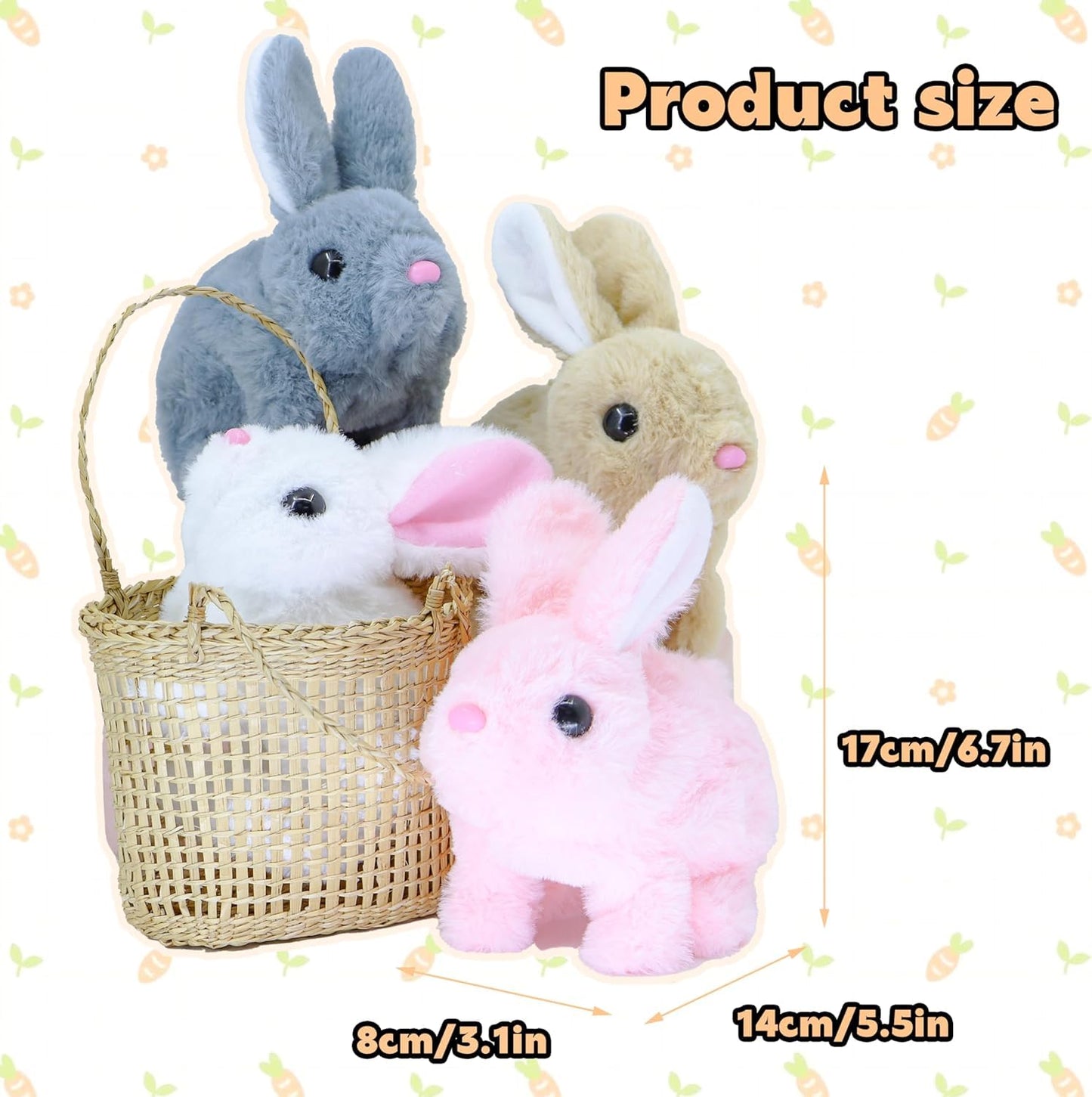 Hopping Walking Bunny Toy with Sounds, Jumping Rabbit Wiggling Ears, Twitching Mouth and Nose, Educational Interactive Bunny Rabbit Toy for Baby Kids