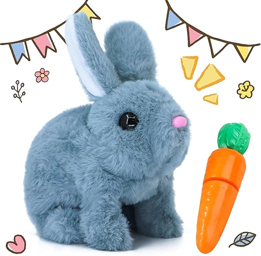 Hopping Walking Bunny Toy with Sounds, Jumping Rabbit Wiggling Ears, Twitching Mouth and Nose, Educational Interactive Bunny Rabbit Toy for Baby Kids
