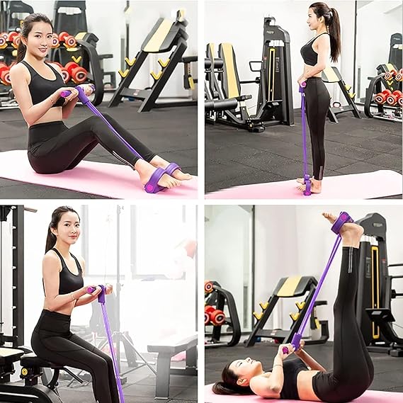 4-Tube Yoga Resistance Band Pedal Puller for Leg and Stomach Exercise Yoga and Home Gym for Men and Women Stretching Band, for Abdomen/Waist/Arm/Leg Stretching Slimming Training Unisex(Multicolor)