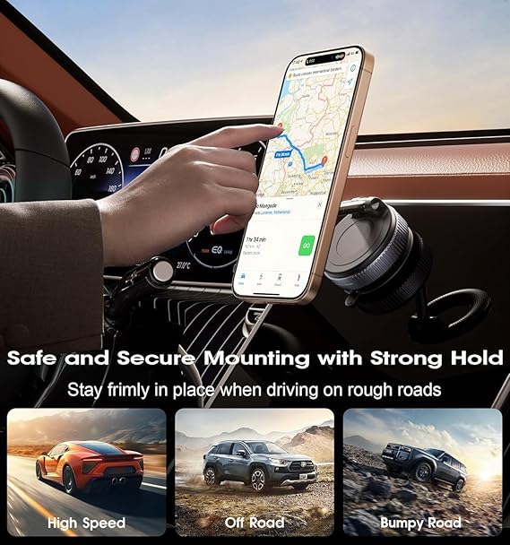 Royal Peack K007 New Magnetic Phone Holder – 360° Vacuum Suction Cup Mount for Car, Gym, Mirror, Shower – Foldable Adjustable Stand – Universal Mobile Holder Compatible with All Phones (Black)