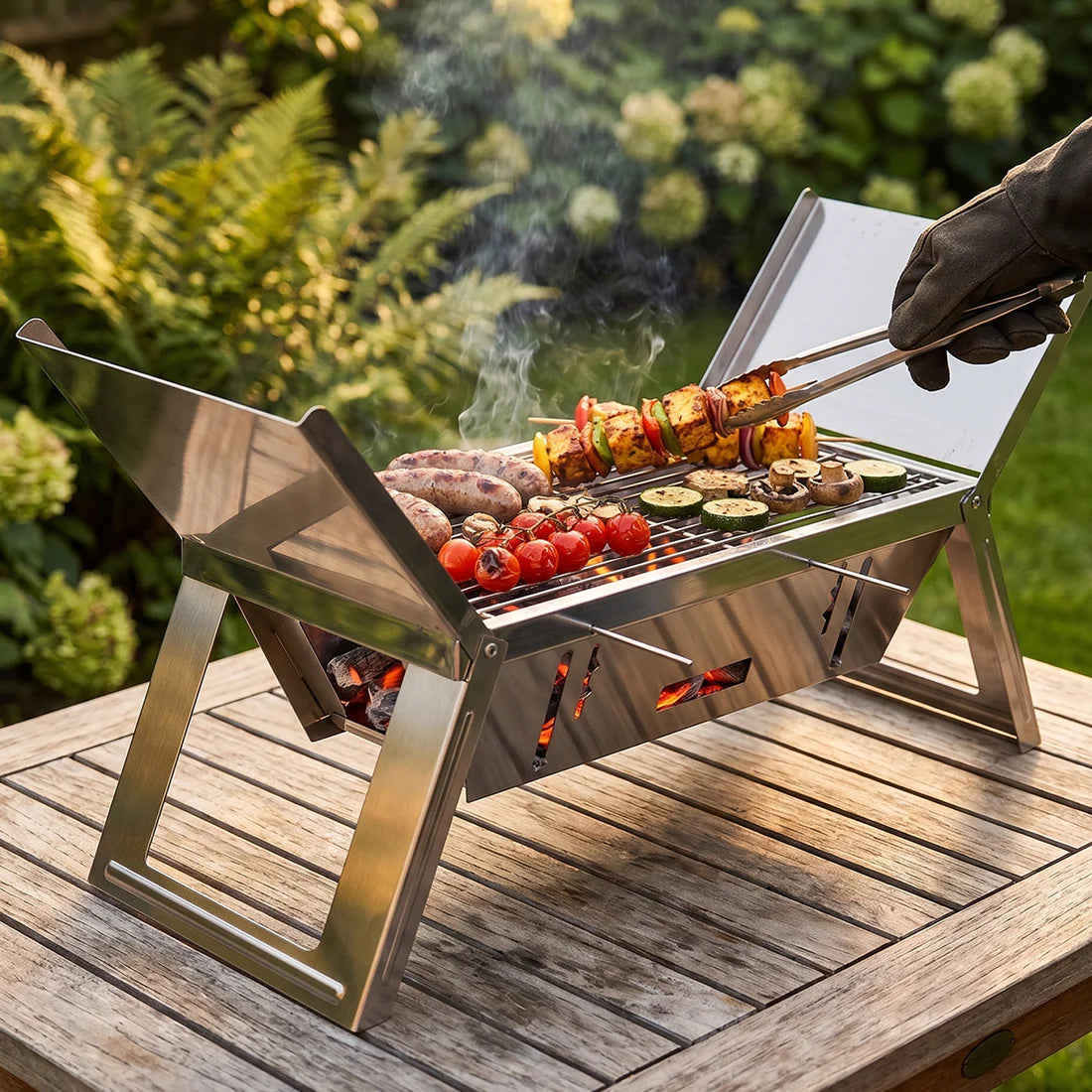 Portable Bbq  Barbecue Grill Stainless Steel Folding Charcoal Grill (1 Set  Net Weight  2207 Gm)