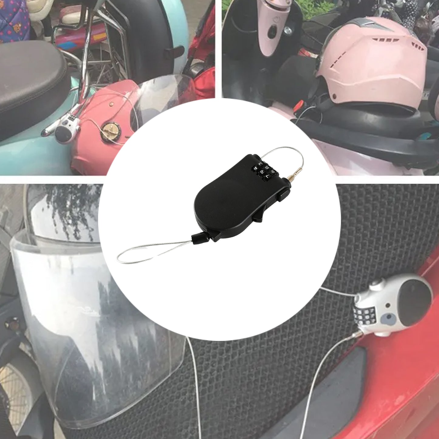 17506 Multifunctional Cable Lock With Number Code For Travel Sports Etc. Retractable Wire Lockwire Black Shell Combination Password.