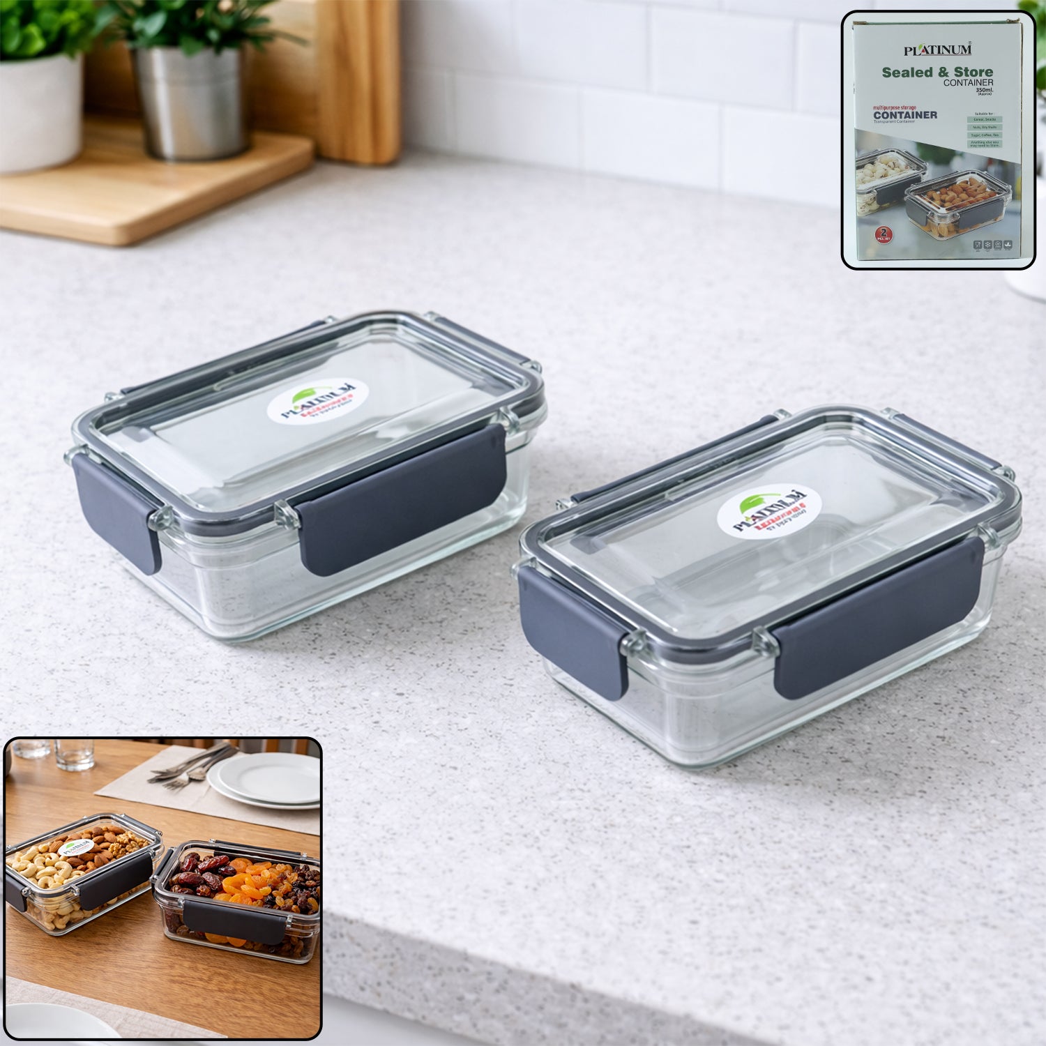 Airtight Sealed Food Storage Container Set (2 Pc Set 350 Ml Approx)