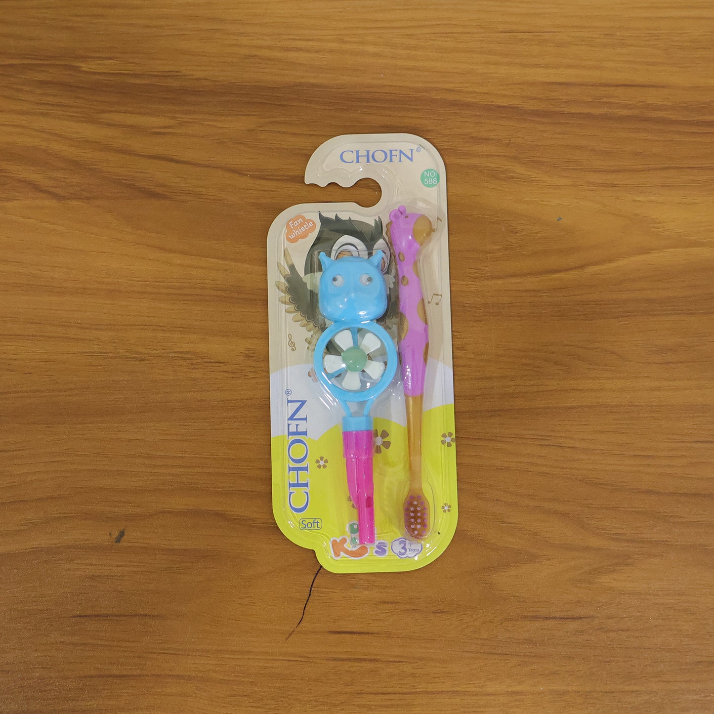 Kids Toothbrush With Cartoon Whistle Fan (2 Pc Set)