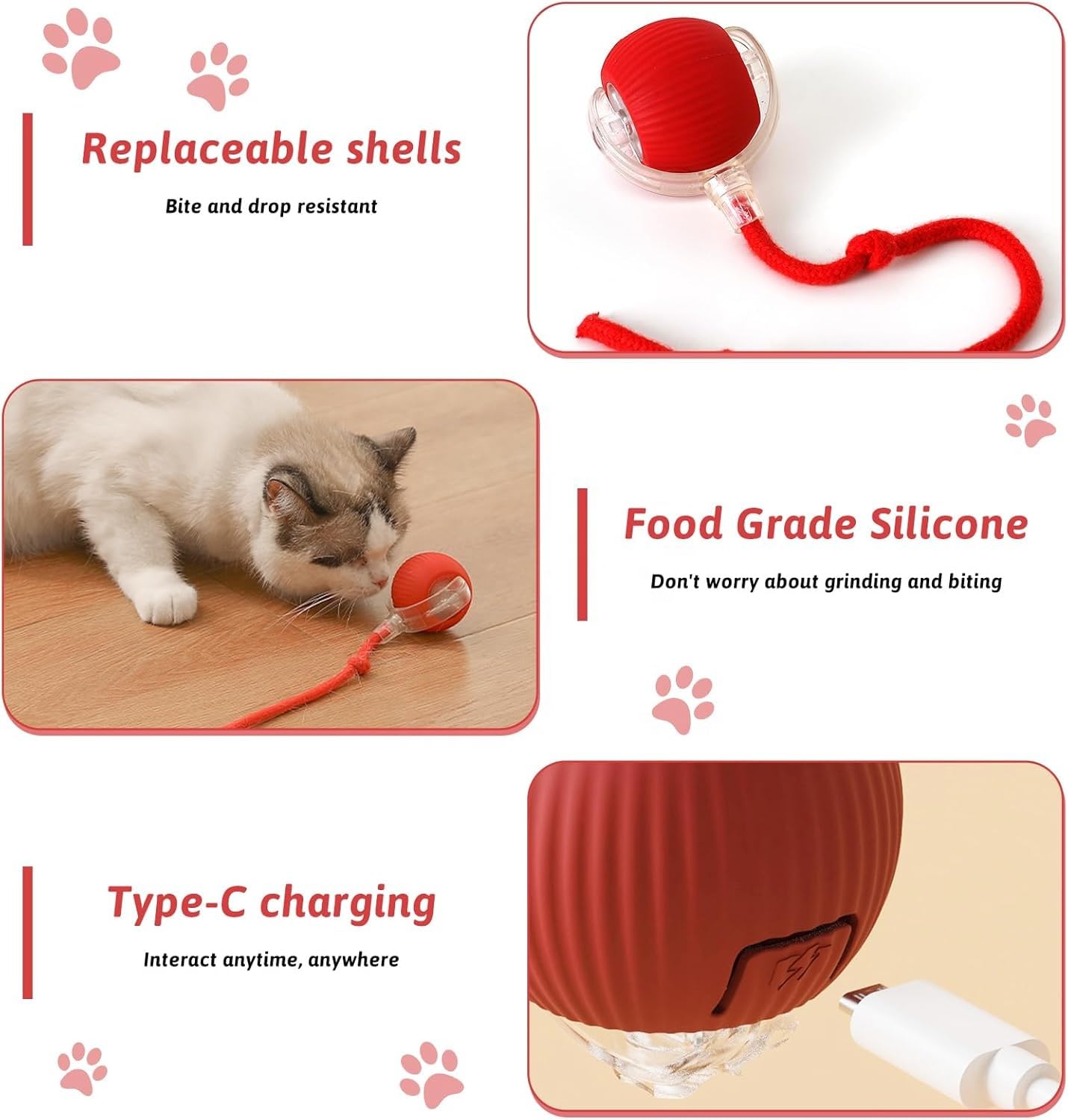 Interactive Electric Automatic Rolling Moving Rechargeable Self Play Stimulation Toy for Cats and Small Dogs - Smart Pet Chase Ball with Speedy Tail Rope for Indoor Multicolour