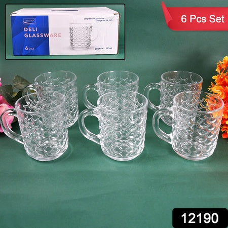 Glass Coffee  Tea Cup  Mug With Handle (6 Pcs Set)