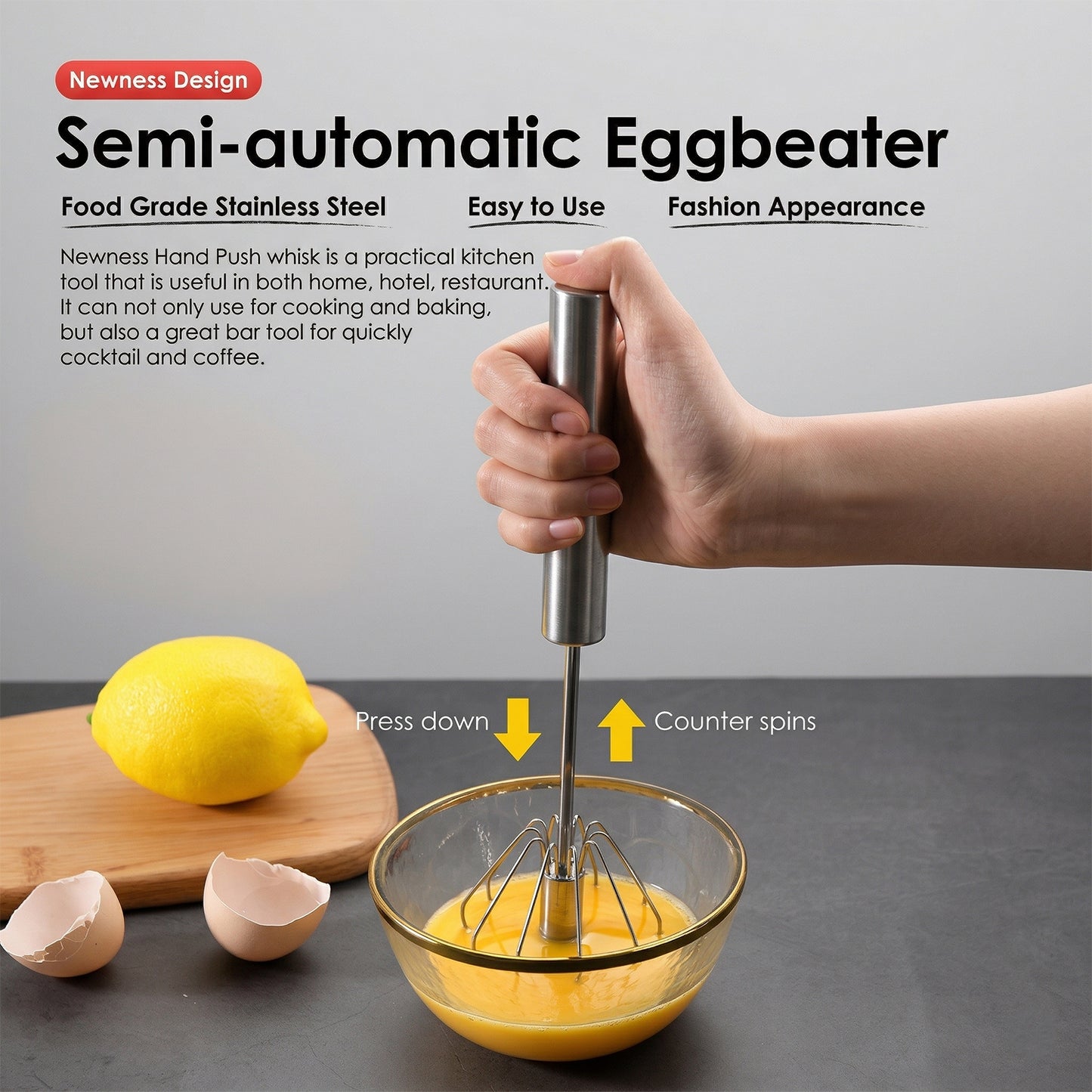 Stainless Steel Hand Push Rotary Whisk (1 Pc 29 Cm)