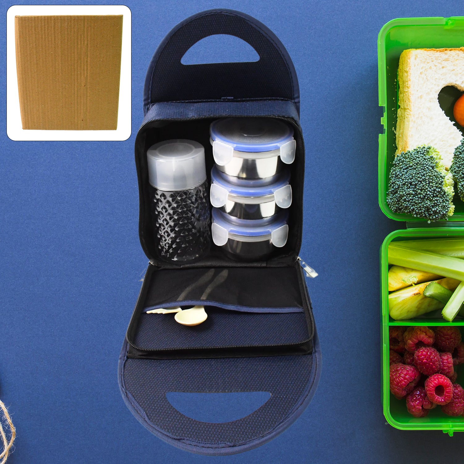2201 Compact Stainless Steel Airtight Lunch Box Set - 4 Pcs (3 Leakproof Containers And 1 Bottle)
