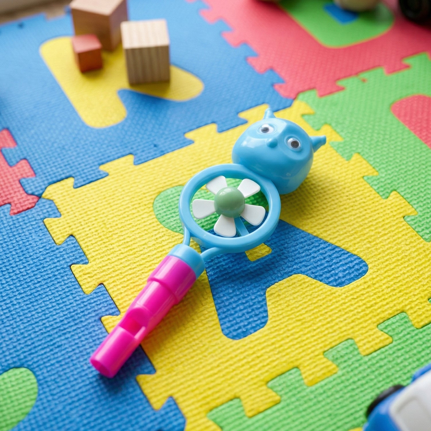 Kids Toothbrush With Cartoon Whistle Fan (2 Pc Set)