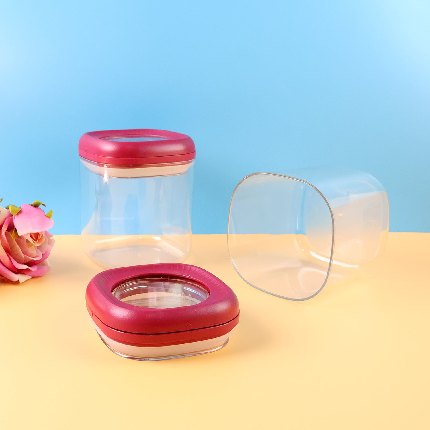 Transparent Twist Lock Kitchen Storage Container Set (Approx 800ml  2pc)