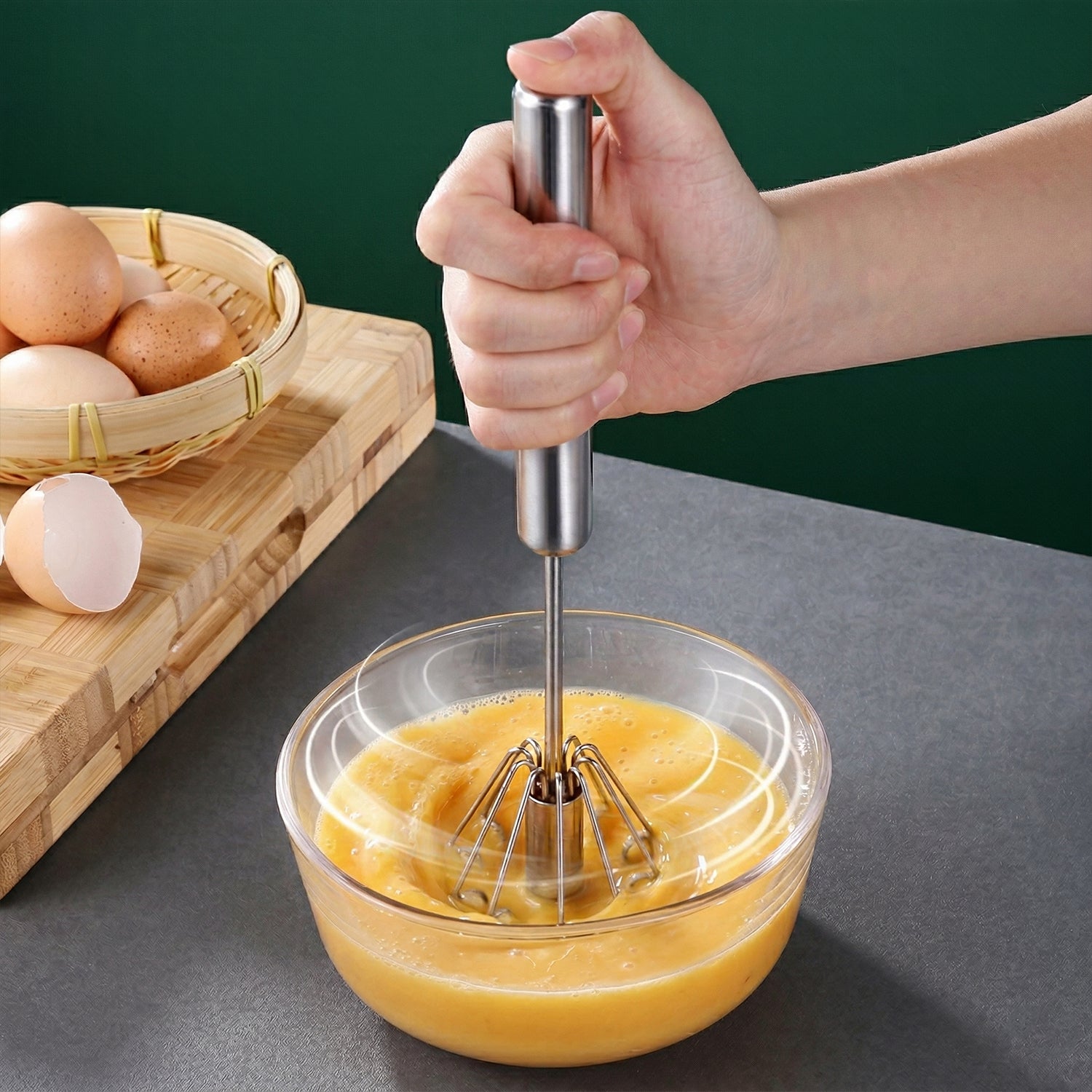 Stainless Steel Hand Push Rotary Whisk (1 Pc 29 Cm)