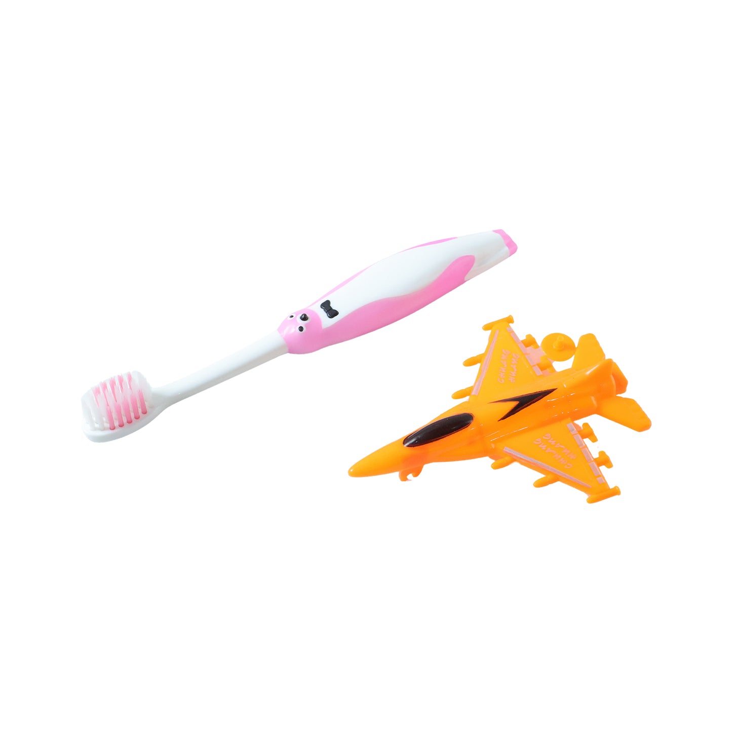 Kids Cartoon Toothbrush With Airplane Toy (2 Pc Set)