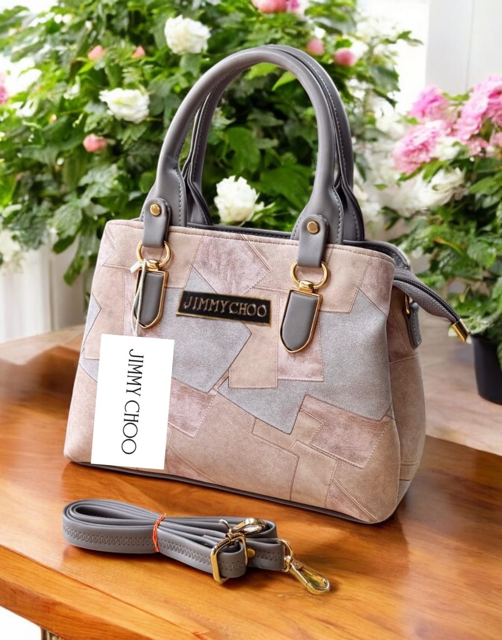 Jimmy Choo Inspired Premium Patchwork Handbag for Women | 3-Compartment Satchel with Adjustable Sling Strap | Elegant Shoulder Bag for Party & Daily Use (11x8x4 Inches)