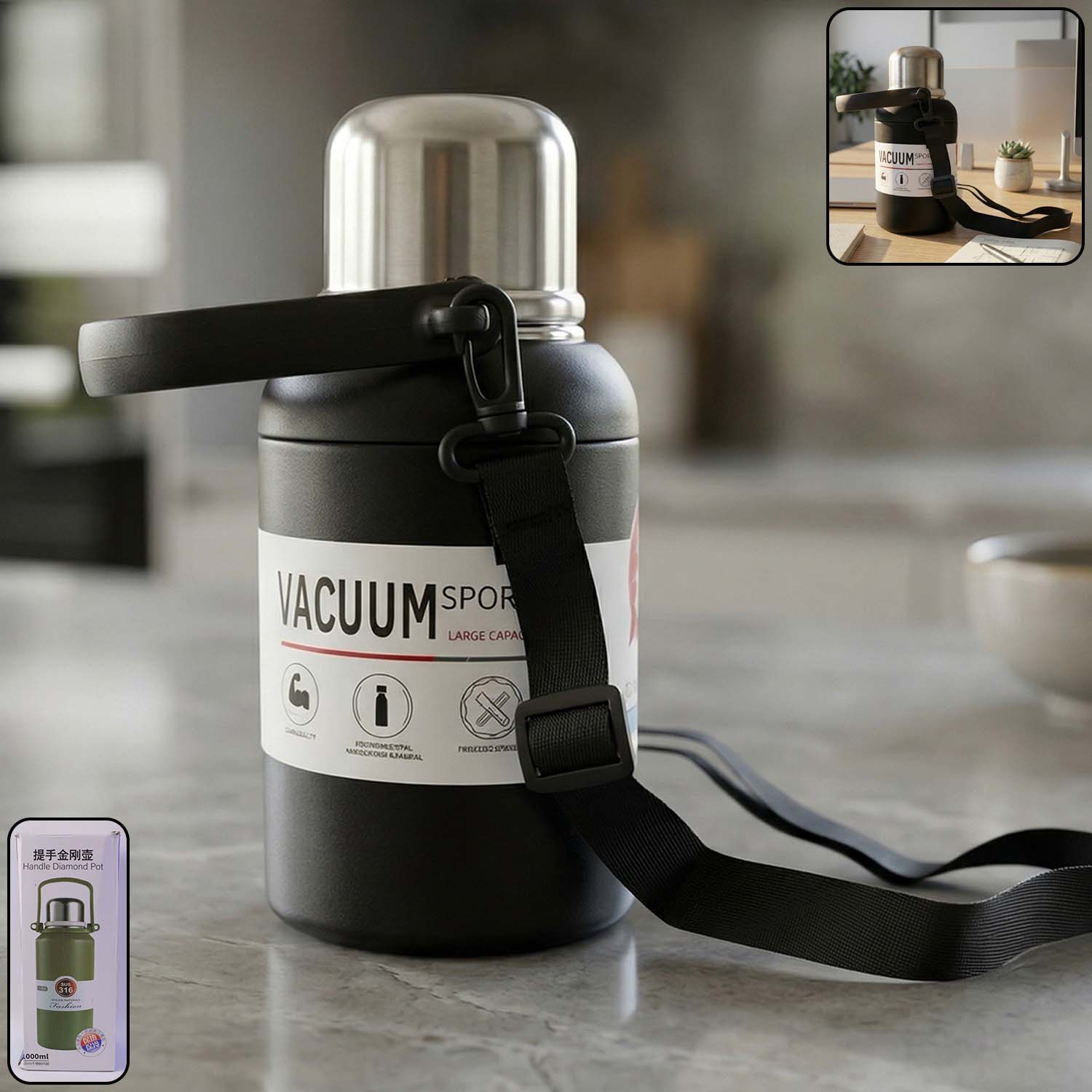 1000 Ml Vacuum Insulated Stainless Steel Flask Bottle
