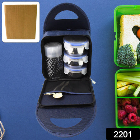 2201 Compact Stainless Steel Airtight Lunch Box Set - 4 Pcs (3 Leakproof Containers And 1 Bottle)