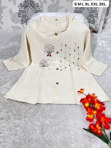 Shivam Hub Women's Pure Khadi Cotton Short Top with Cotton Lining – Ivory Multicolor Printed Casual & Ethnic Wear