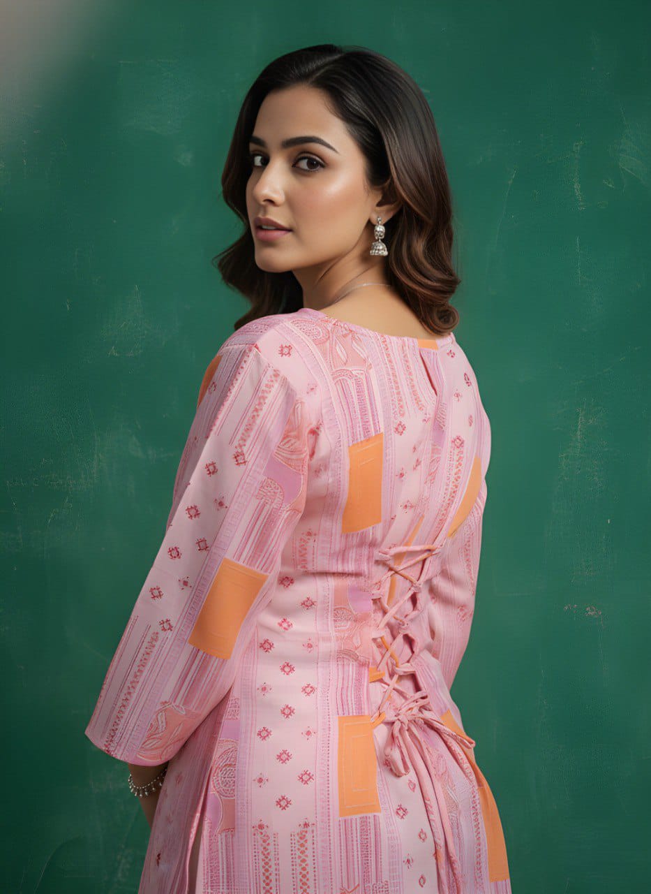 Women Cotton Short Top for Women with Cotton Lining, Pink & Green Printed Ethnic Casual Wear Top, Comfortable Kurti Style Short Top for Daily Wear, Office Wear & Festive Wear