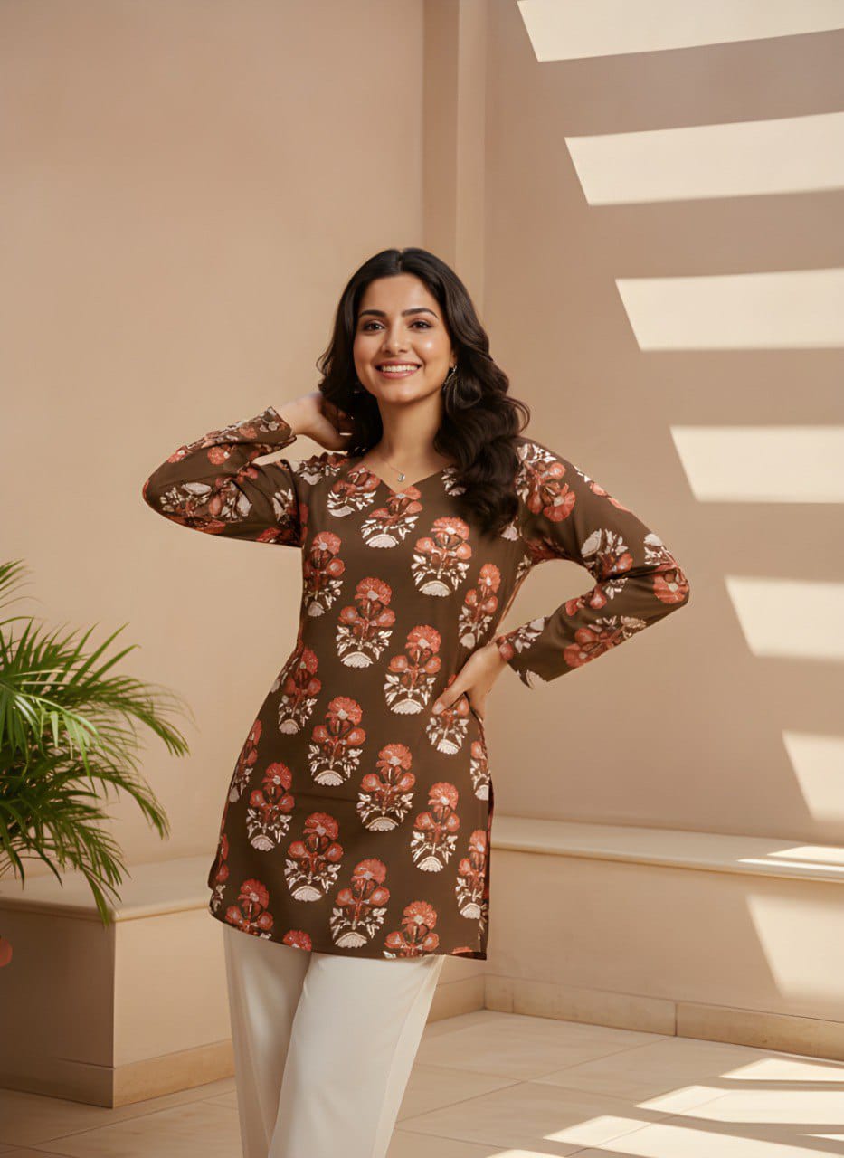 Women Cotton Short Top for Women with Cotton Lining, Pink & Green Printed Ethnic Casual Wear Top, Comfortable Kurti Style Short Top for Daily Wear, Office Wear & Festive Wear