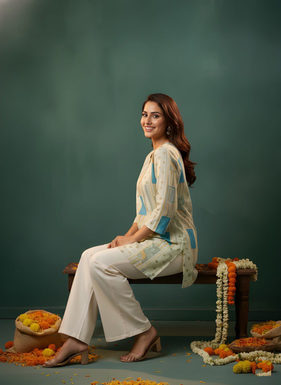 Women Cotton Short Top for Women with Cotton Lining, Pink & Green Printed Ethnic Casual Wear Top, Comfortable Kurti Style Short Top for Daily Wear, Office Wear & Festive Wear