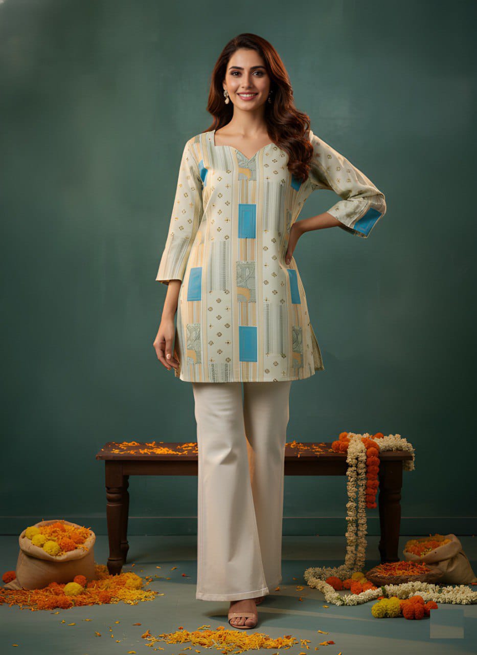 Women Cotton Short Top for Women with Cotton Lining, Pink & Green Printed Ethnic Casual Wear Top, Comfortable Kurti Style Short Top for Daily Wear, Office Wear & Festive Wear