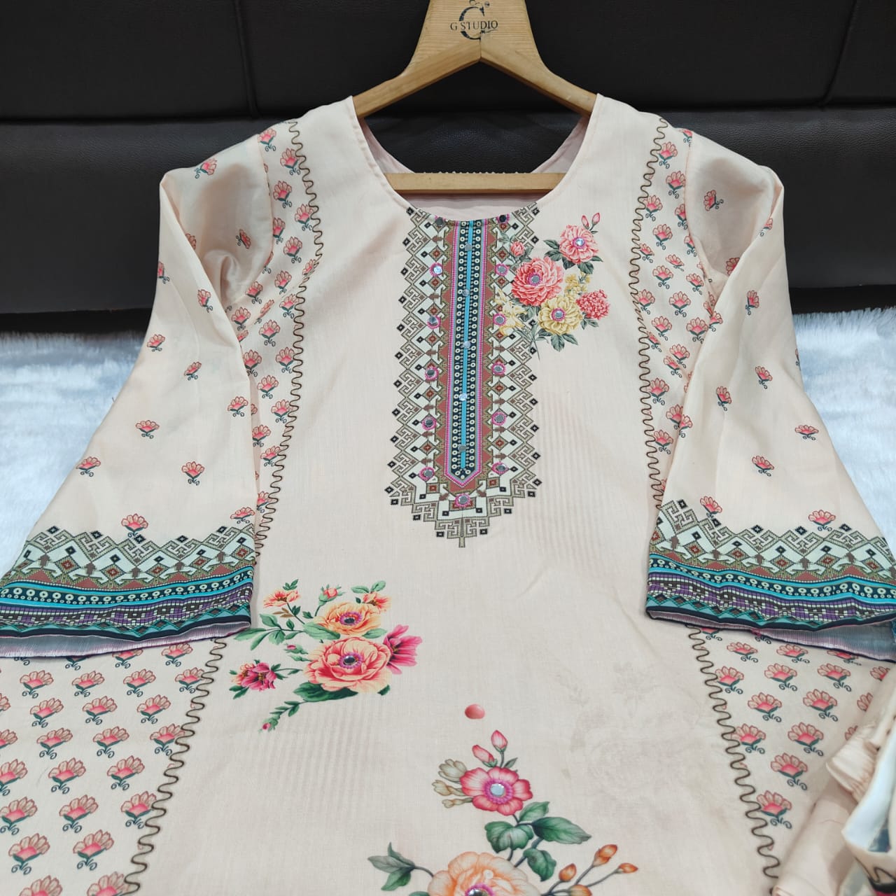 Women Muslin Co-ord Set with Hand Mirror Work, Digital Print Kurta Pant Set, Fully Stitched Ready to Wear Ethnic Co-ord Set for Women, Casual Party & Festive Wear, Size M to 10XL