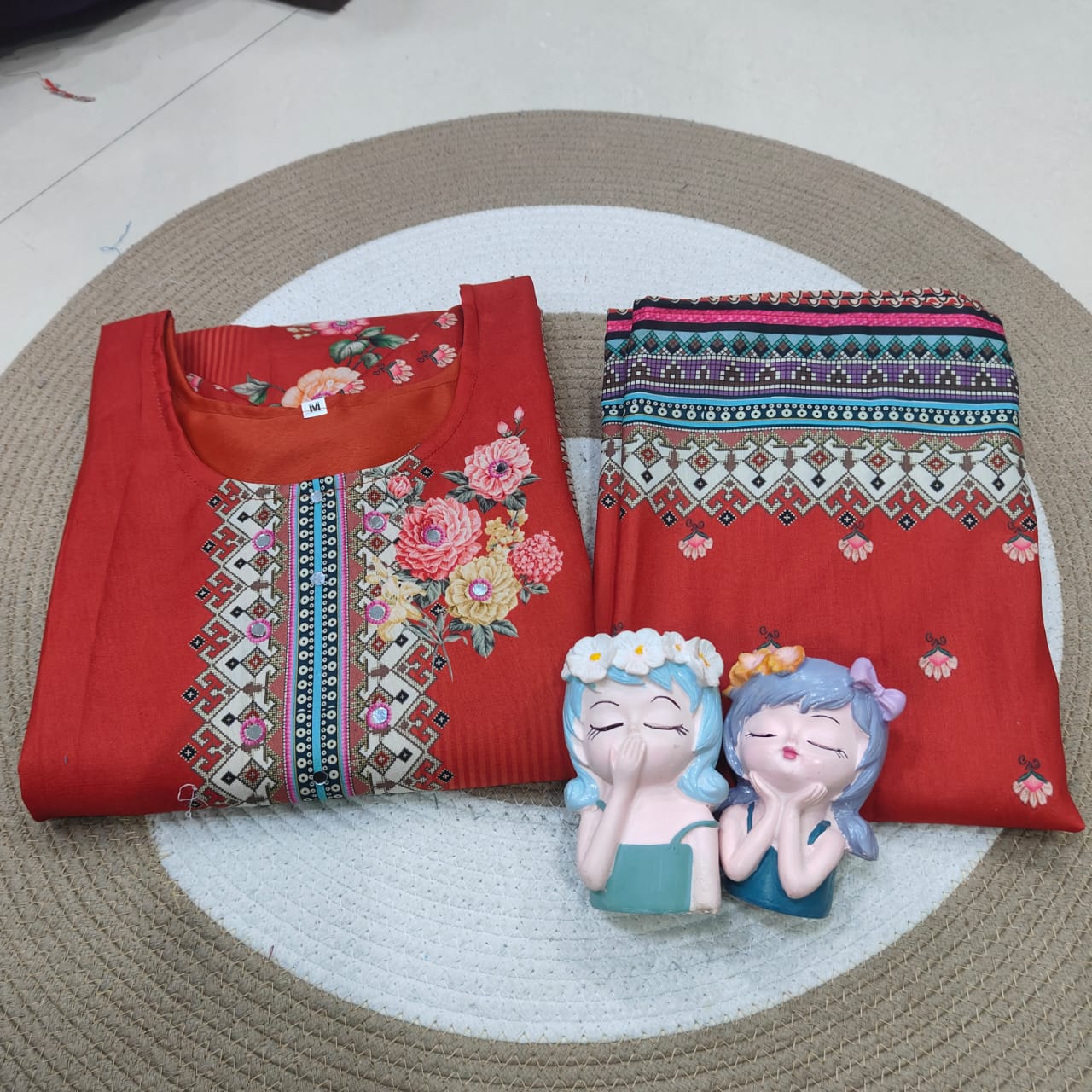 Women Muslin Co-ord Set with Hand Mirror Work, Digital Print Kurta Pant Set, Fully Stitched Ready to Wear Ethnic Co-ord Set for Women, Casual Party & Festive Wear, Size M to 10XL