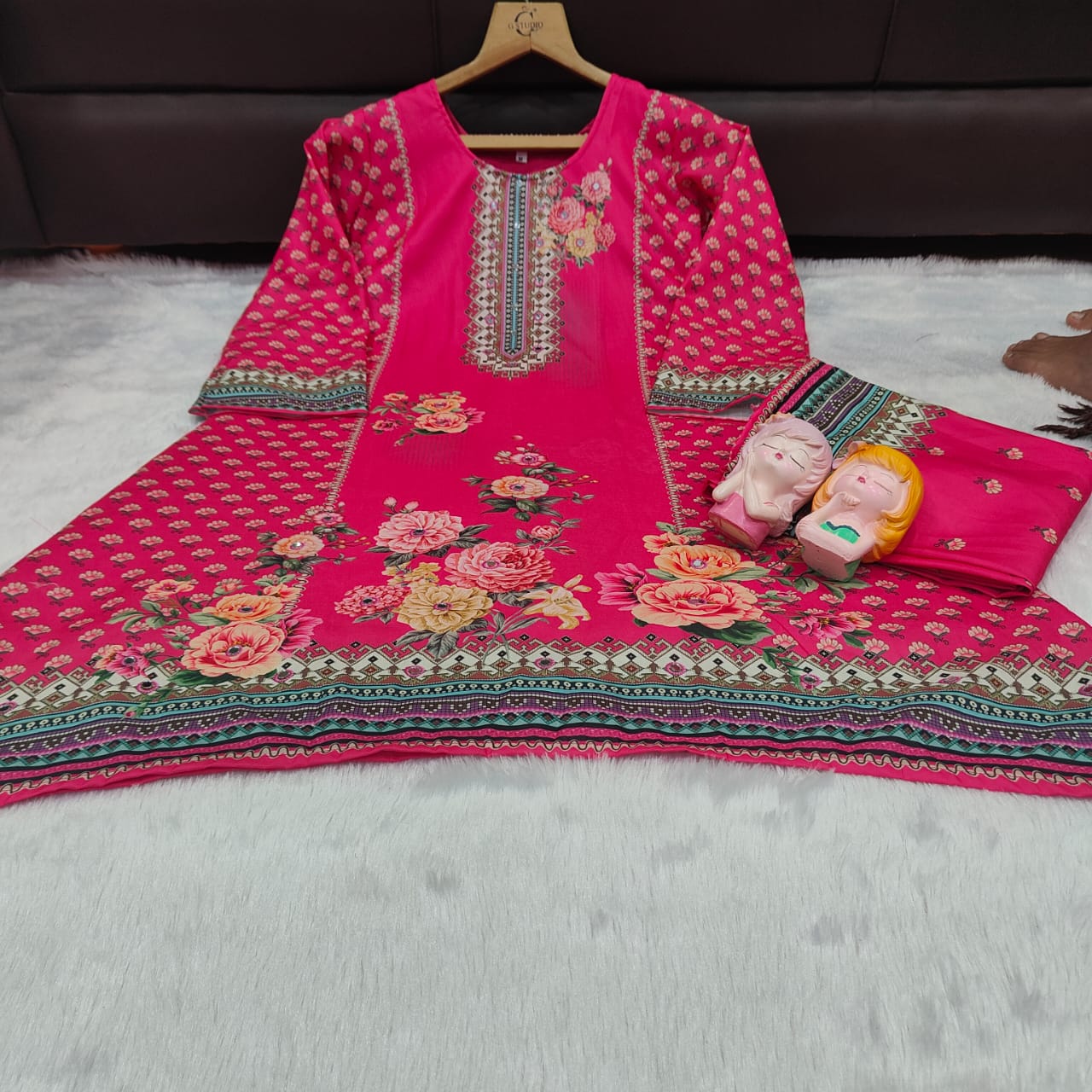 Women Muslin Co-ord Set with Hand Mirror Work, Digital Print Kurta Pant Set, Fully Stitched Ready to Wear Ethnic Co-ord Set for Women, Casual Party & Festive Wear, Size M to 10XL