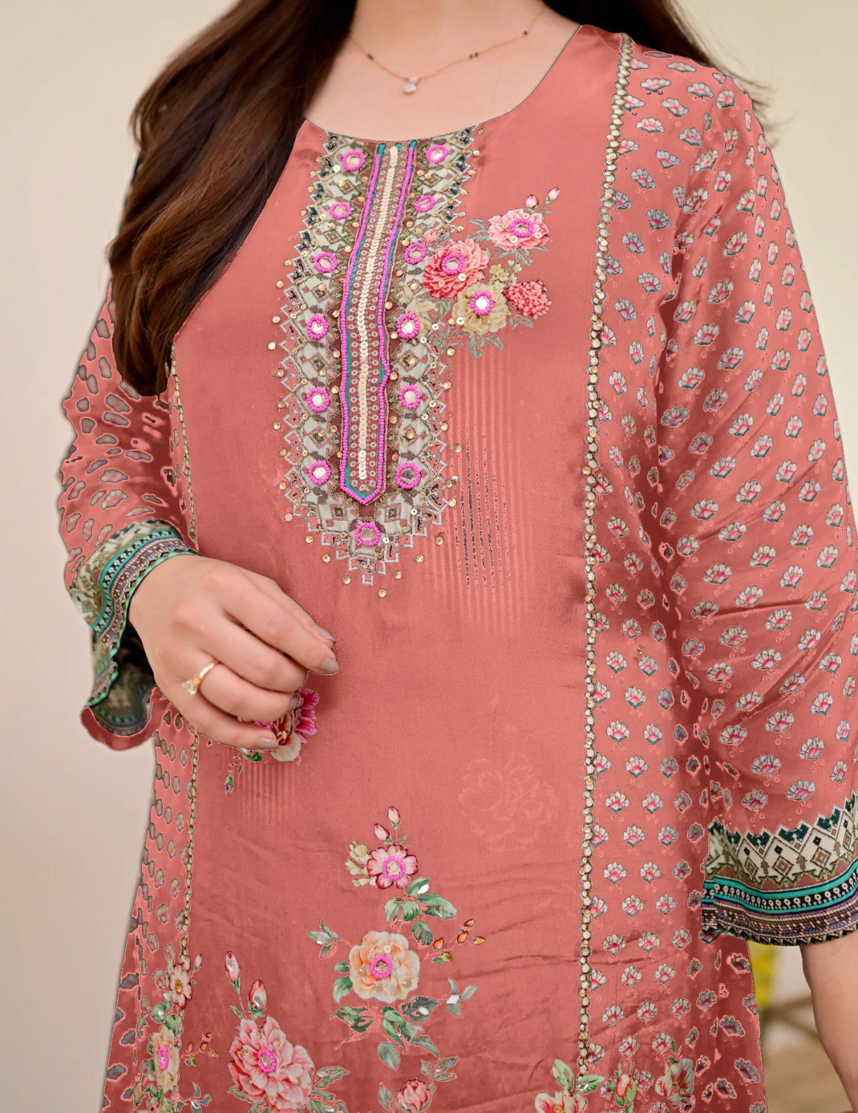 Women Muslin Co-ord Set with Hand Mirror Work, Digital Print Kurta Pant Set, Fully Stitched Ready to Wear Ethnic Co-ord Set for Women, Casual Party & Festive Wear, Size M to 10XL