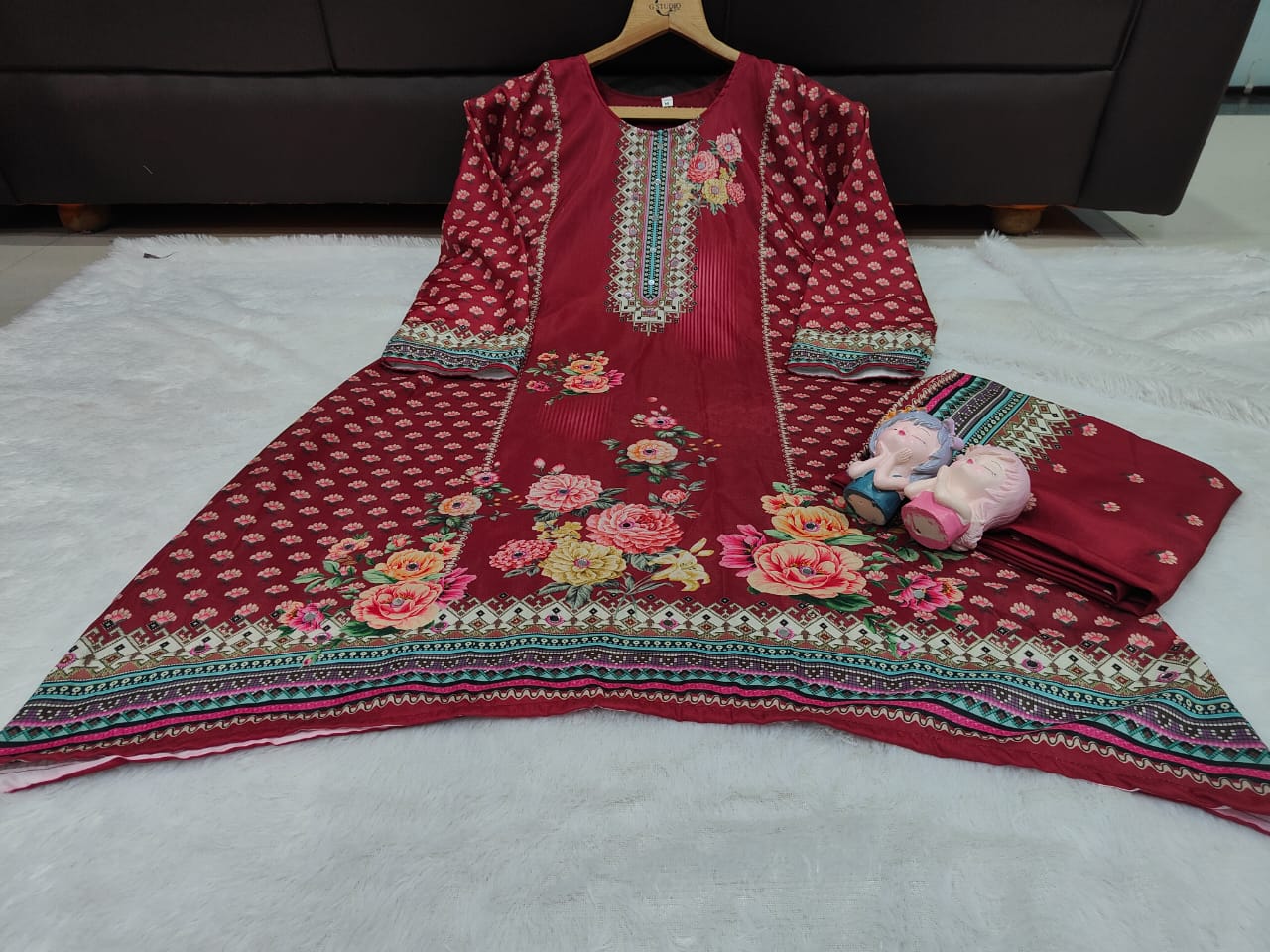 Women Muslin Co-ord Set with Hand Mirror Work, Digital Print Kurta Pant Set, Fully Stitched Ready to Wear Ethnic Co-ord Set for Women, Casual Party & Festive Wear, Size M to 10XL