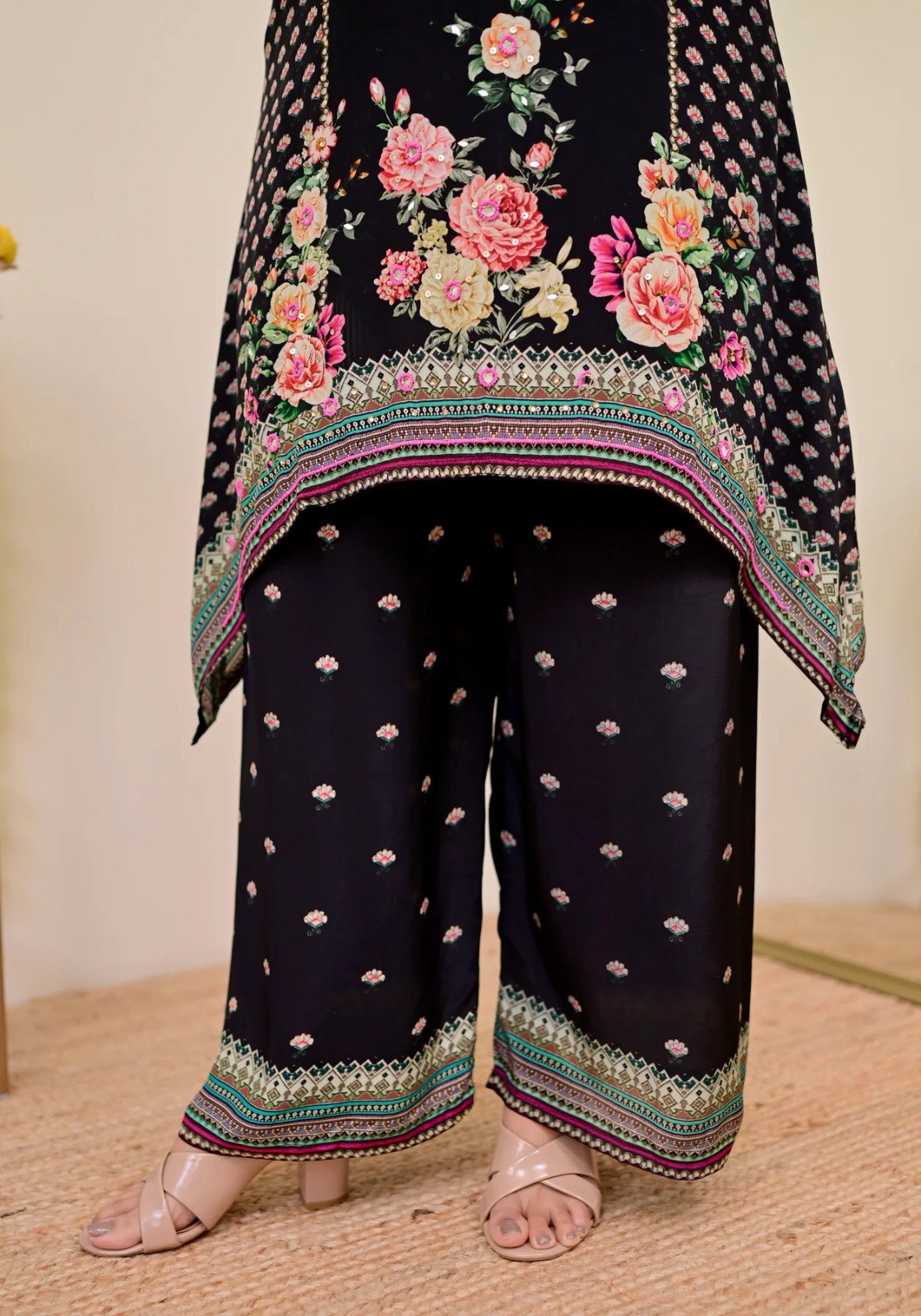 Women Muslin Co-ord Set with Hand Mirror Work, Digital Print Kurta Pant Set, Fully Stitched Ready to Wear Ethnic Co-ord Set for Women, Casual Party & Festive Wear, Size M to 10XL