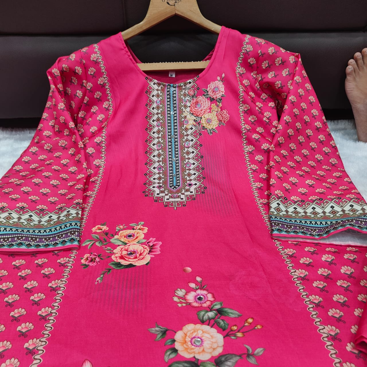 Women Muslin Co-ord Set with Hand Mirror Work, Digital Print Kurta Pant Set, Fully Stitched Ready to Wear Ethnic Co-ord Set for Women, Casual Party & Festive Wear, Size M to 10XL
