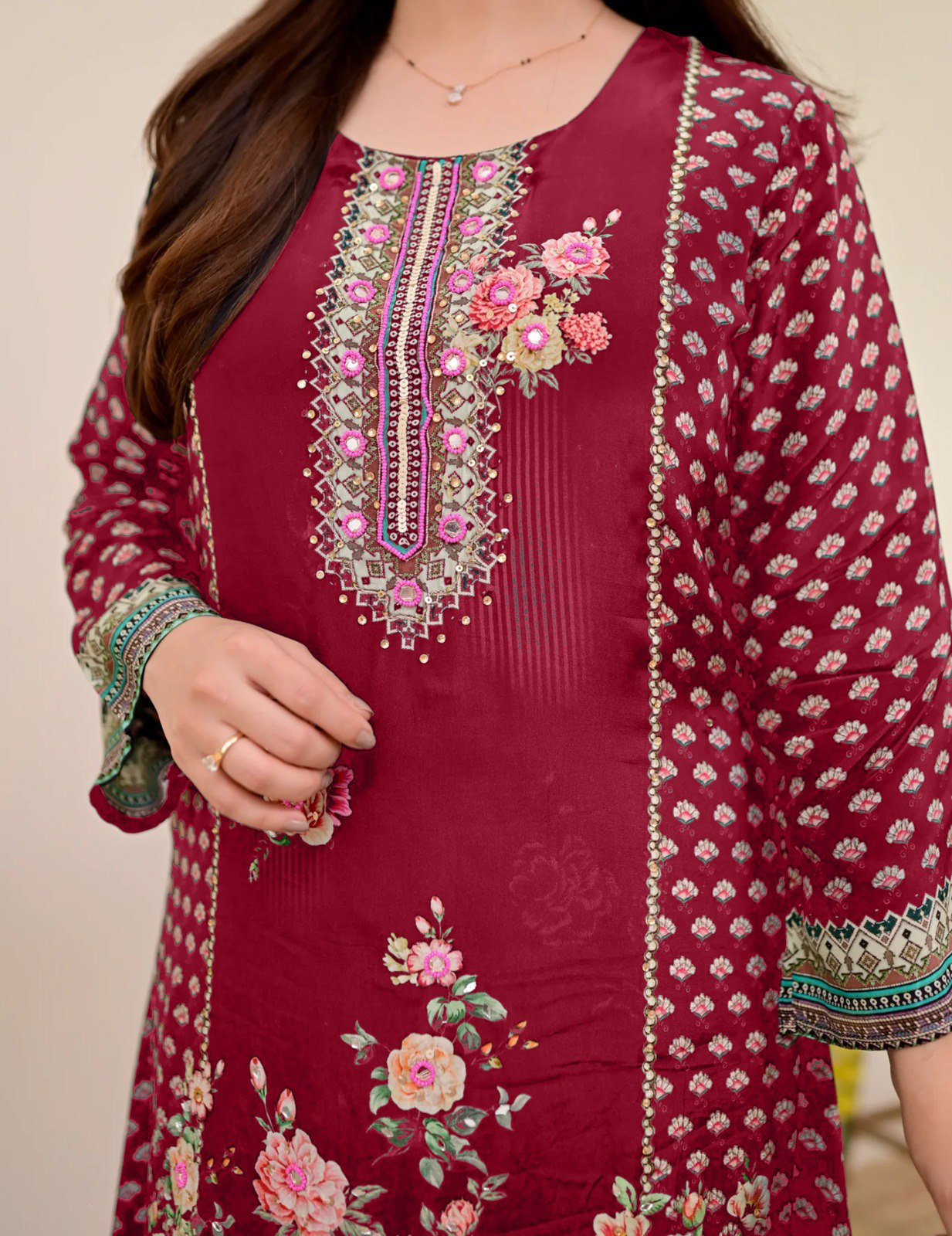 Women Muslin Co-ord Set with Hand Mirror Work, Digital Print Kurta Pant Set, Fully Stitched Ready to Wear Ethnic Co-ord Set for Women, Casual Party & Festive Wear, Size M to 10XL