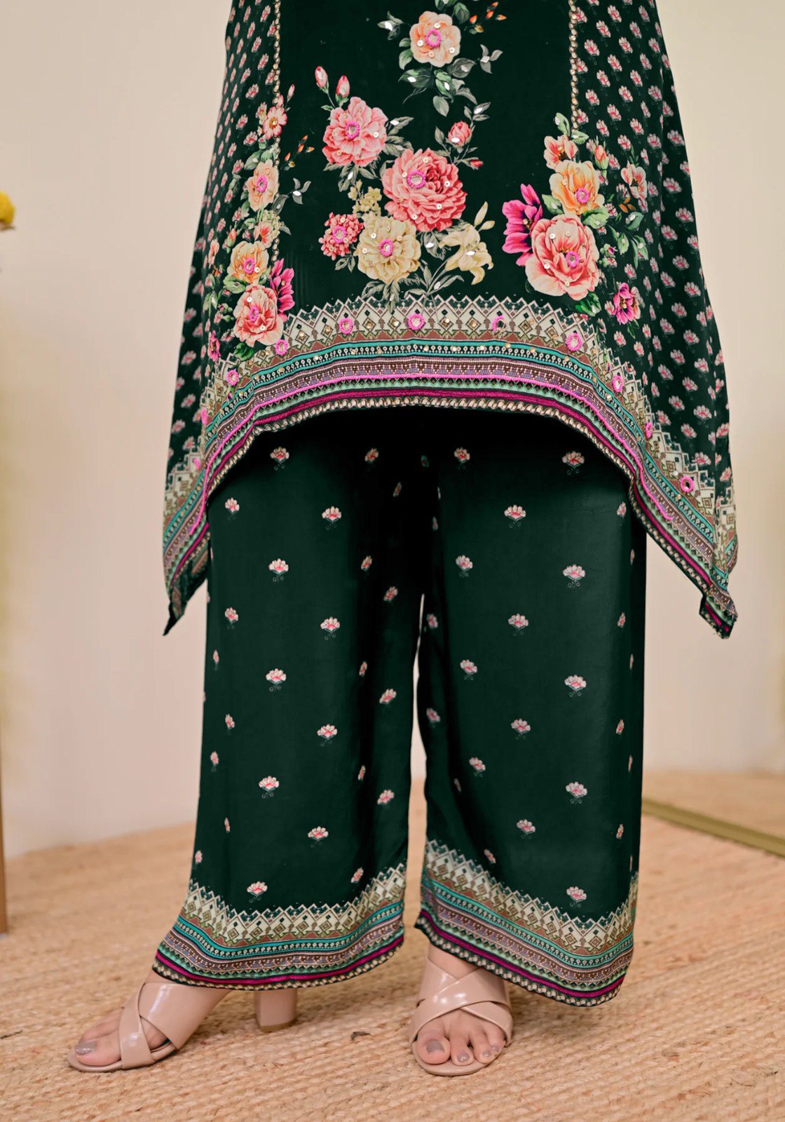 Women Muslin Co-ord Set with Hand Mirror Work, Digital Print Kurta Pant Set, Fully Stitched Ready to Wear Ethnic Co-ord Set for Women, Casual Party & Festive Wear, Size M to 10XL
